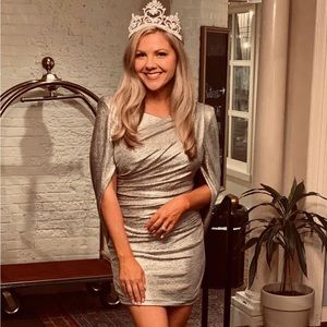 Silver Mini Cocktail Dress with Cape by Eliza J SZ 4